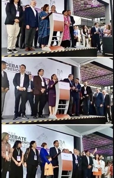 Llegan al tercer debate presidencial Máynez, Gálvez y Sheinbaum